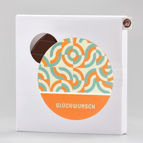 Glückwunsch - handgeschöpfte Runde Schokolade in Tonkabohne - Meisterwerk Chocolaterie